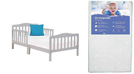Big Oshi Contemporary Toddler Bed & Mattress Bundle, Waterproof, Non-Toxic Mattress, Grey Color