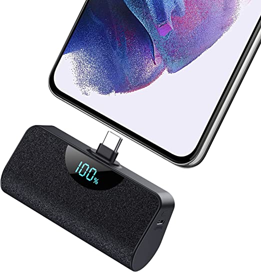 Mini Power Bank 5200mAh, Ultra Compact LCD Display USB-C Portable Charger, High Speed Charging Battery Pack Compatible with Samsung Galaxy S22/S20/S10, Note 20, Moto, LG, Google Pixel, Android Phone