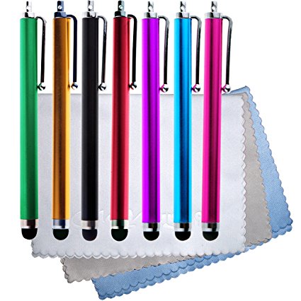 ColorYourLife 7-Pack Capacitive Stylus/Styli Touch Screen Pen for iPhone 5 iPod Touch 5 iPad 2/3/4 iPad Mini Motorola Xoom Samsung Galaxy Tab & Note BlackBerry Playbook HTC Flyer Evo View Tablet with 3 pcs Microfiber Cleaning Cloth in Retail Packaging