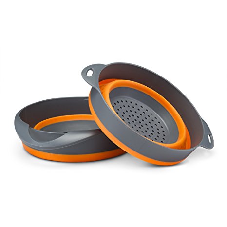 Kitchen Maestro, Collapsible Silicone Strainer and Mixing Bowl Set. Includes 9" Inch Colander and 2 Quart Mixing Bowl.