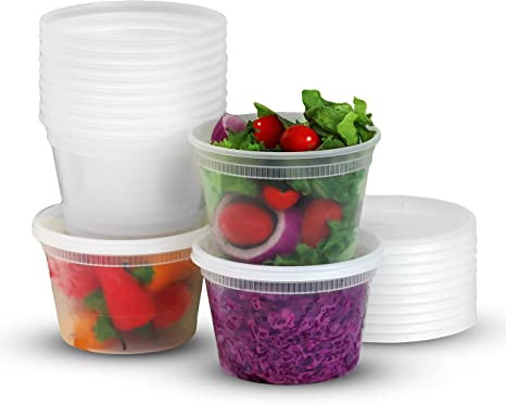 GOURMEX 12 Plastic Containers With Lids | Optimal for Take Out Containers, Meal Prep Container and Airtight Food Storage Container | Freezer and Microwave Safe | BPA Free (16oz)