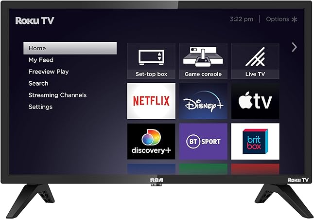 RCA Roku TV 24" Smart TV, 24 Inch HD TV with Apple TV  BBC Netflix Freeview, DVB-T2/T Dolby Audio 3 x HDMI 1 x USB Port, Ideal Large Screen TV for Small Lounge or Kitchen