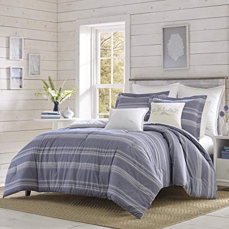 Tommy Bahama Chambray Stripe Comforter Set, Queen, Blue