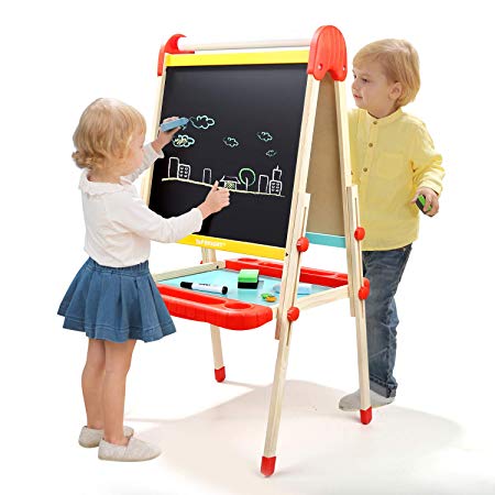 TOP BRIGHT Easel for Kids - Wooden Easel Adjustable Double Side for 2 to 6 Years Kids Painting with Storage