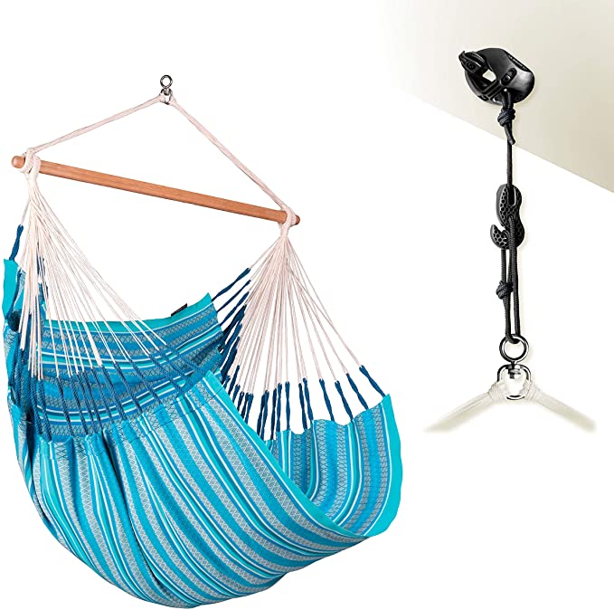 LA SIESTA Habana Azure - Organic Cotton Comfort Size Hammock Chair with CasaMount Suspension Kit
