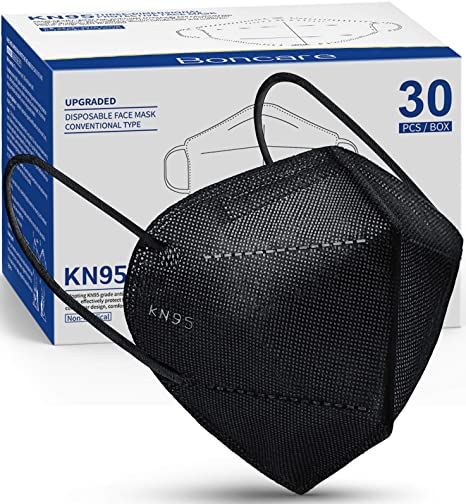 KN95 Face Mask 30 PCs, 5-Layer Black Face Mask for Men & Women Filter Efficiency≥95%