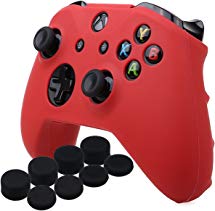 YoRHa Silicone Cover Skin Case for Microsoft Xbox One X & Xbox One S controller x 1(red) With Pro thumb grips 8 pieces