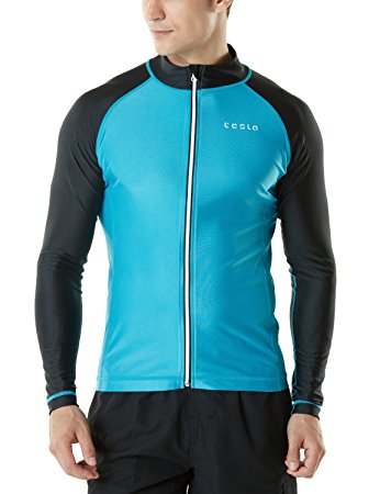 Tesla Men's UPF 50  Zip Front Long Sleeve Top Rashguard Swimsuit MSZ03