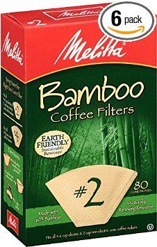 Melitta Bamboo Coffee Filters, Bamboo No 2, 80-Count Boxes (Pack of 6)