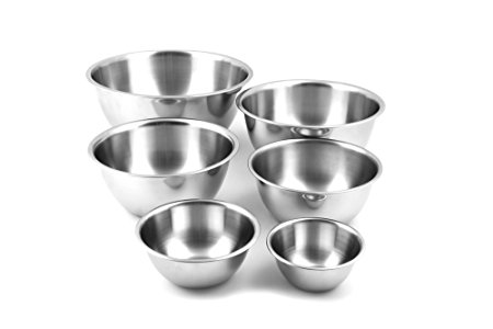 Stainless Steel Mixing Bowls by (Set of 6) Polished Mirror Finish Nesting Bowls, .5, 1.25, 2.75, 4.25, 6.25 and 10.75 Quart