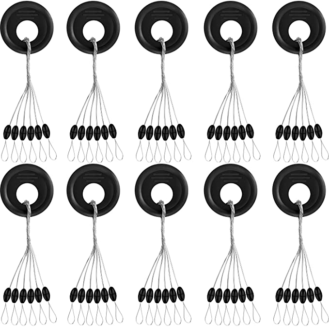 Outus 1200 Pieces Fishing Rubber Bobber Beads Stopper 6 in 1 Black Oval Float Sinker Stops