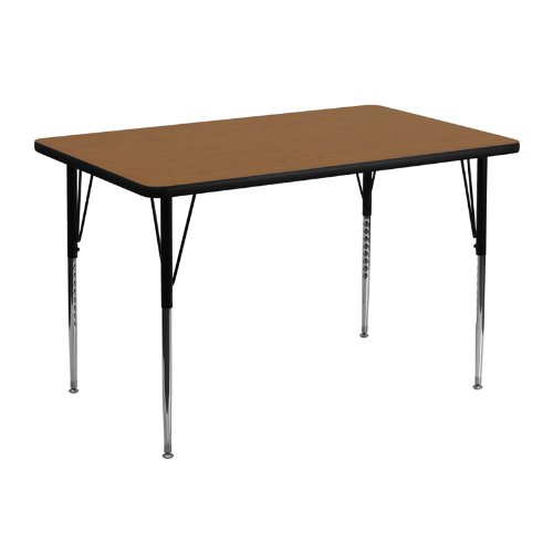 Flash Furniture 30''W x 48''L Rectangular Oak Thermal Laminate Activity Table - Standard Height Adjustable Legs