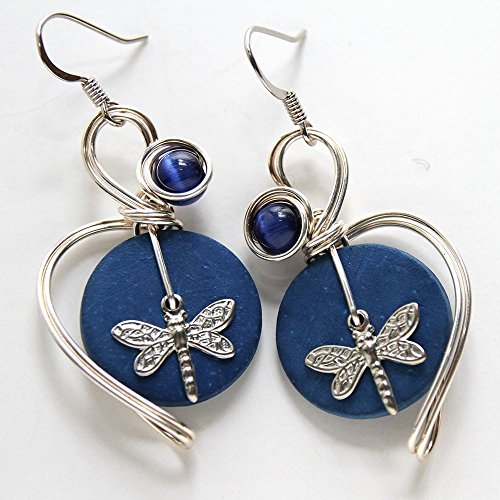 Dragonfly Earrings - Handmade Blue Wire Wrapped Insect Jewelry