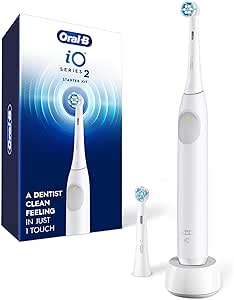 Oral B Power iO Series 2 Electric Toothbrush Starter Kit, Pure White, iO2 Rechargeable Power Toothbrush with 2 Brush Heads