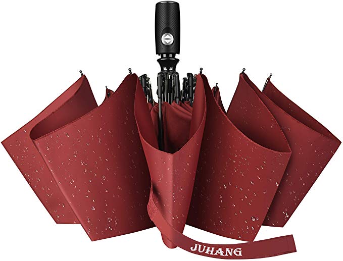 Travel Umbrellas, Automatic Open and Close Windproof Canopy Inverted Umbrella 10 Ribs Golf Car Reverse - Compact Portable Sun&Rain UV Protection for Women and Men, 46 Inches (red)