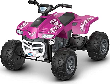 Fisher-Price Power Wheels Racing ATV, pink battery-powered ride-on vehicle for preschool kids ages 3-7 years