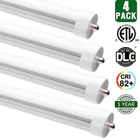 Hykolity 8' T8 T10 T12 36W LED Tube Light [80W Fluorescent Equivalent] 4000lm 5000K Daylight White Frosted Lens Cover FA8 Single Pin Dual-End Powered Fluorescent Tube Retrofit Replacement-Pack of 4