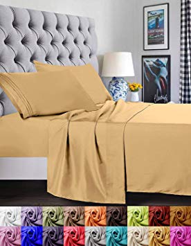 Elegant Comfort 1500 Thread Count Egyptian Quality Super Soft Wrinkle Free and Wrinkle Resistant 4-Piece Sheet Set, Queen, Gold