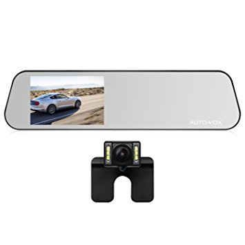 AUTO-VOX M6 4.5'' IPS Touch Screen FHD 1080P Mirror Diving Recorder Car DVR Dash Cam WDR with Rear view Camera IP 68 Waterproof Backup Camera License Plate with LED Night Vision,Loop Recording,Motion Detection,G-Sensor
