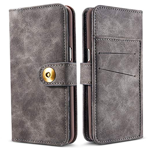 Galaxy S9 Case,JGOO 2 In 1 Detachable Premium Flip Removable Wallet Leather Case w/Annular Magnetic Snap,Minimalist PC Protective Cover 4 Card Slot for Samsung Galaxy S9,Smoky gray