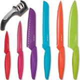 Stainless Steel Kitchen Knife Set - 6 Knives - Chef Bread Carving Paring Utility and Santoku Knife PLUS Professional Knife Sharpener with Two Sharpening Modes - Cutlery Sets - Multicolor