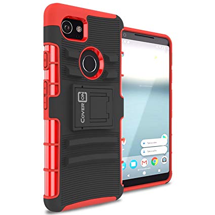 Google Pixel 2 XL Holster Case, CoverON Explorer Series Protective Hybrid Phone Cover with Adjustable Belt Clip Holster for Google Pixel 2 XL / 2XL - Red