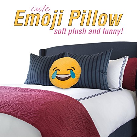 Emoji Pillow (Tears of Happiness) Face - Laughing Joy Yellow Stuffed Cute Soft Plush Very Comfortable and Funny Set of All Collection - Perfect Fun Item - All Ages - House, Living Room, Sleep Bedroom