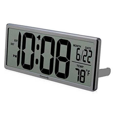 DreamSky Extra Large Digital Wall Clock, Desk Clock, Auto Time Self Setting Alarm Clock, Auto DST Time Changing, Jumbo Number Clock Date Temperature Display, Battery Operated.