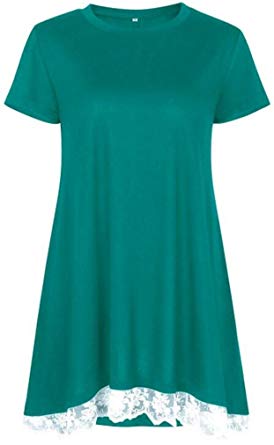 She's Style Women's Cotton Short Sleeve Lace Scoop Neck A-Line Tunic Blouse Tops