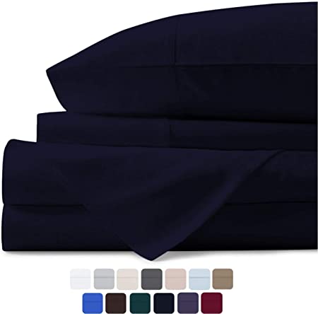 Mayfair Linen 100% Egyptian Cotton Sheets, Navy Blue Twin XL Sheets Set, 600 Thread Count Long Staple Cotton, Sateen Weave for Soft and Silky Feel, Fits Mattress Upto 18'' DEEP Pocket