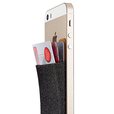 Card Wallet, Sinjimoru Stick-On Wallet Functioning as Purse, Wallet, Money Clip for Most Smartphones. Sinji Pouch Denim Classic, Black.