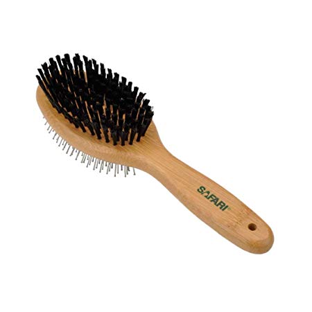 Safari Grooming Pin and Bristle Combo Dog Brush with Bamboo Handle, Large