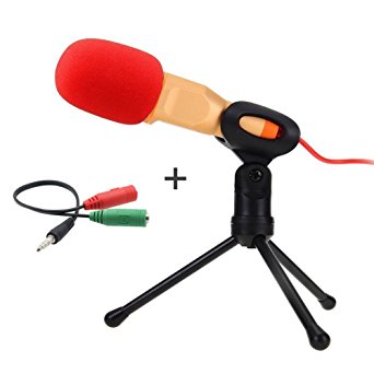 Professional Condenser Microphone,Buycitky Mic with Stand for PC Laptop Skype Recording with Windscreen Sponge Sleeve