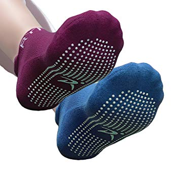 Non Slip Anti Skid Grip Socks (2 Pairs) (Perfect for Pilates, Yoga, Barre, Dance, Martial Arts, Trampoline, Fitness, Hospital, Rehab, Home & Body Balance)