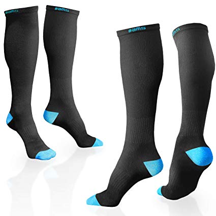 BAMS Compression Socks (Premium Bamboo) for Men & Women - [2 Pairs] Graduated 15-20 mmHg