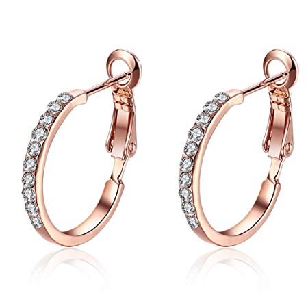 AMBESTEE Gold Plated Sterling Silver Plated Hoops Earrings Fashion Zirconia Design Hoop Studs for Womens Girls