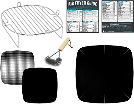 Air Fryer Rack 7piece Accessory Kit for Cooking and Baking with No-Mess Liner, Non-Stick Coating Mat, Mesh Sheet Compatible with NuWave, Philips, Power, GoWise USA, Chefman, Super Deals by INFRAOVENS