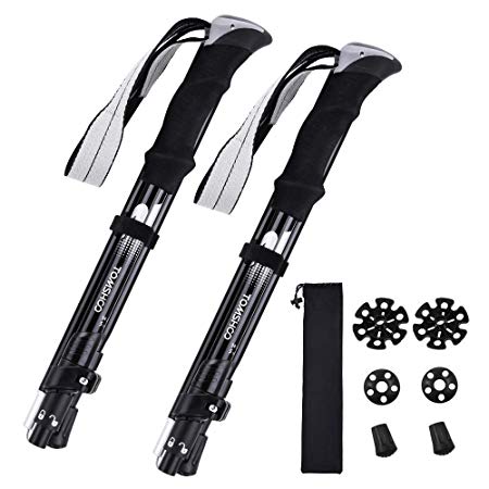 TOMSHOO Trekking Pole Adjustable, Collapsible Forth-Fold, Lightweight, Anti-shock Quick Lock, Aluminum 7075 44-53in Walking Pole With EVA Foam Handle Hiking Poles for Hiking/Camping/Climbing（2 pieces）