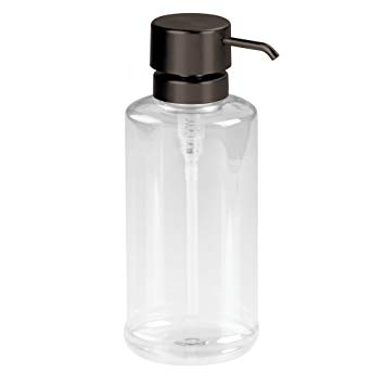 InterDesign Hamilton Dish Soap Or Mouthwash Dispenser Pump for Bathroom, Kitchen Countertops-Large, 34 Oz, Clear/Bronze