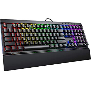 PICTEK Mechanical Gaming Keyboard [2019 Upgraded], Diverse Full-Spectrum Backlight Keyboard, 108 Keys Blue Switches/Detachable Wrist Rest Wired USB Keyboard, Computer Keyboard for PC Gamer