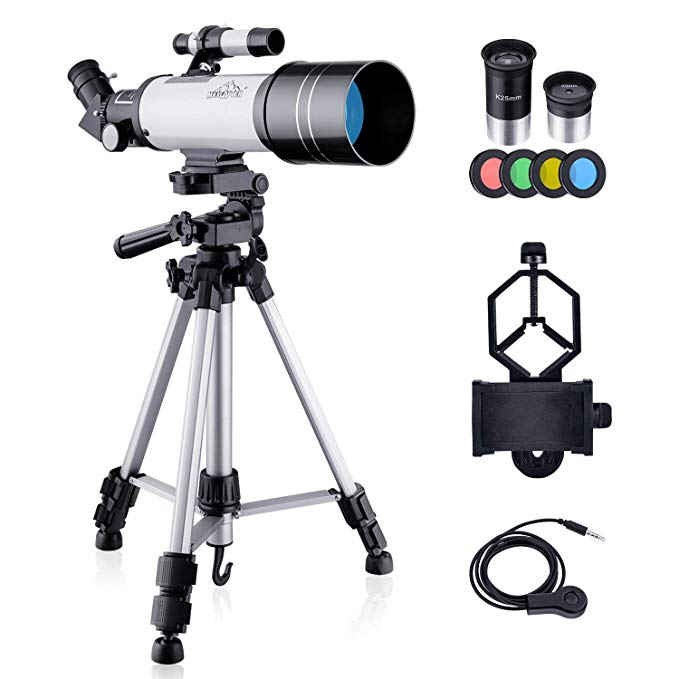 MAXLAPTER Kids Telescope for Adults Astronomy Beginners, 70mm Travel Refractor Telescope with Adjustable 47inch Tripod, Smartphone Adapter, Camera Shutter Wire Control, Backpack and Moon Filter