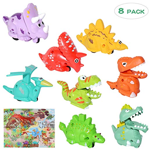Akamino Dinosaurs Toys Car for Kids, 8 Pack Pull Back Car Toys for Boy & Girl, Baby Toy Car for Kids, Animal Vehicles Party Favors Festival Birthday Gift