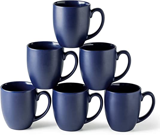 AmorArc 16oz Coffee Mugs Set of 6, Large Ceramic Coffee Mugs for Men, Women, Dad, Mom, Modern Coffee Mugs With Handle For Tea,Latte,Cappuccino,Cocoa. Dishwasher&Microwave Safe, Matte Blue