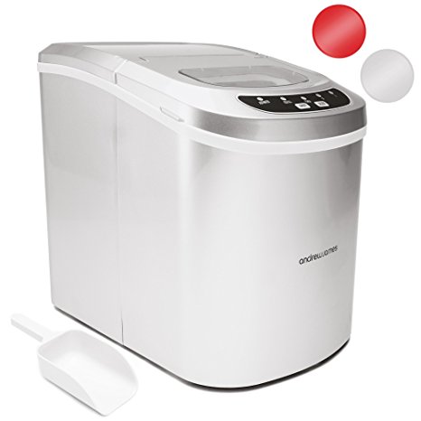Andrew James Compact Counter Top Ice Maker Machine, Ice in 10 mins, 2.4L tank for 15kg Ice every 24 Hours, No Plumbing Required