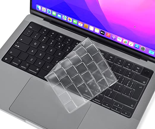 CaseBuy Premium Ultra Thin Keyboard Cover for 2023 2022 2021 M2 M1 Pro/Max Apple MacBook Pro 14" 16" Model A2442 A2779 A2485 A2780 EU Keyboard Layout Protector Skin -Clear