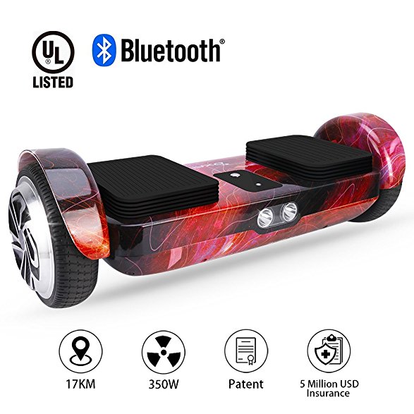 Hoverboard Self Balancing Electric Scooter UL 2272 Certified Super Long Range 17km Intelligent Self-balance System Bluetooth Speaker LED Light Double Patented
