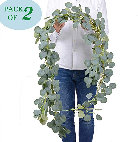 LUCKYLIFE Artificial Eucalyptus Garland 2 Packs Faux Silk Eucalyptus Vines Artificial Garland Greenery