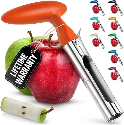 Zulay Kitchen Premium Apple Corer Tool - Ultra Sharp, Stainless Steel, Serrated Blades for Easy Coring - Easy to Use & Clean, Durable Apple Corer Remover for Baking Apples & More - Orange