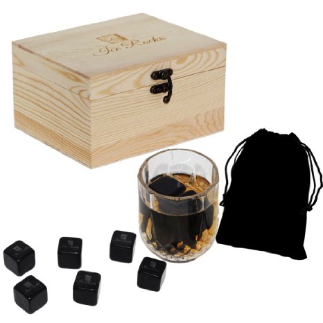 Shot Glass and 6 Pure Marble Whiskey Stones - Whiskey Rocks and Shot Glass Gift Set