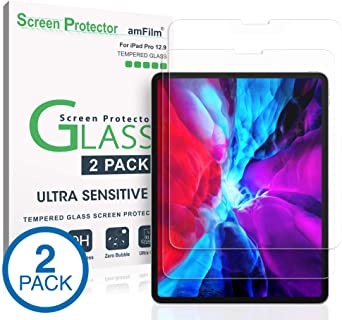 amFilm iPad Pro 12.9 Screen Protector (2020 and 2018 Models), Case Friendly (Rounded Edge) Tempered Glass Film Screen Protector for Apple iPad Pro 12.9 Inch (2 Pack)